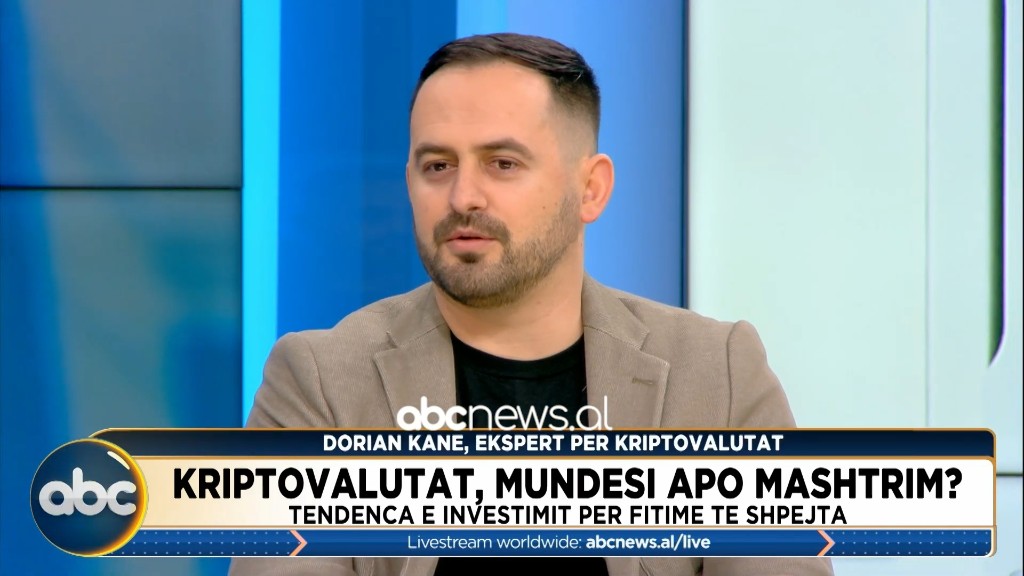 Dorian Kane on ABC News Albania discussing cryptocurrency
