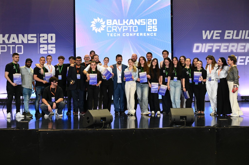 DuaCrypto team on stage at Balkans Crypto 2025 Tech Conference